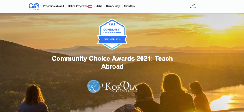 Korvia won a community choice award 2021: Teach Abroad
