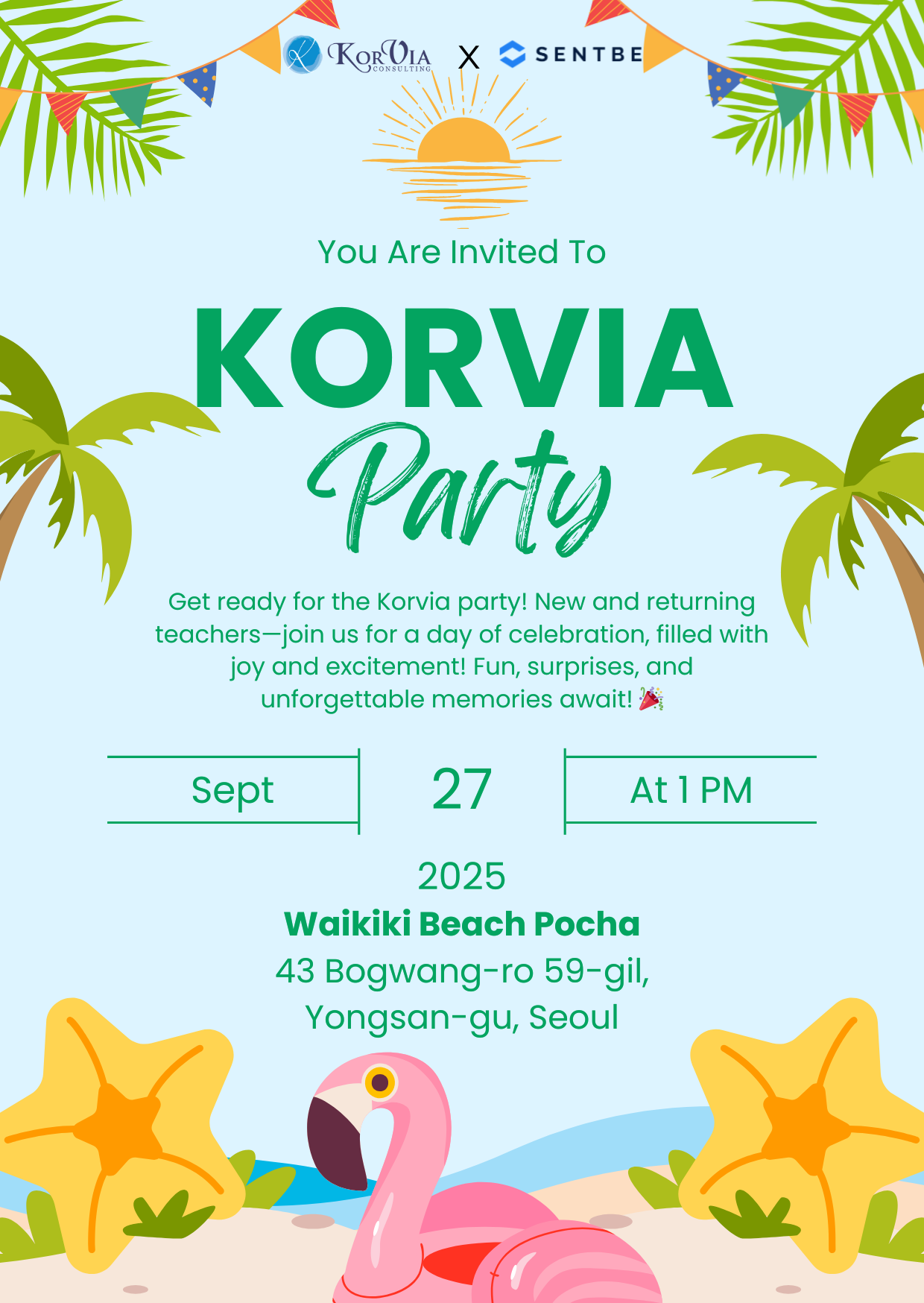 Blue and Green Playful 1Summer Party Invitation